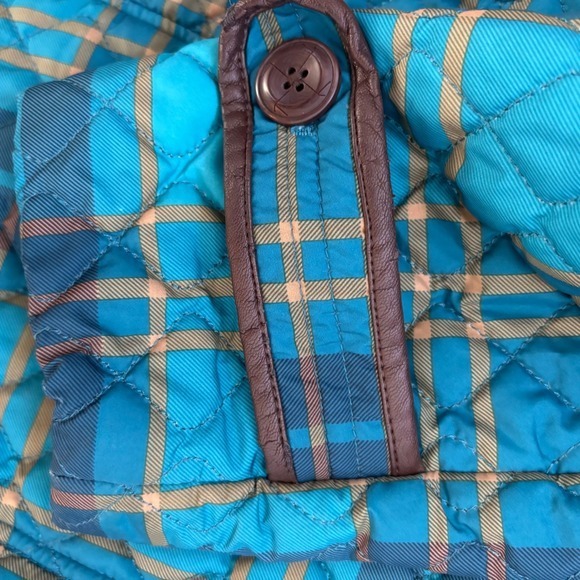 Lands End Quilted Plaid Barn Jacket Women Size L/T 14-16 Blue Gold Outerwear EUC - Picture 9 of 10